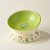 Green Cat Canned Food Bowl Rabbit Flower Pet Feeding Bowl Creative Ceramic Cat Bowl  Pet Supplies