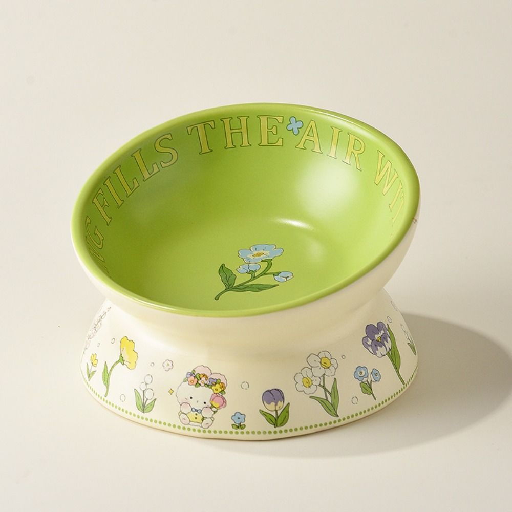 Green Cat Canned Food Bowl Rabbit Flower Pet Feeding Bowl Creative Ceramic Cat Bowl  Pet Supplies