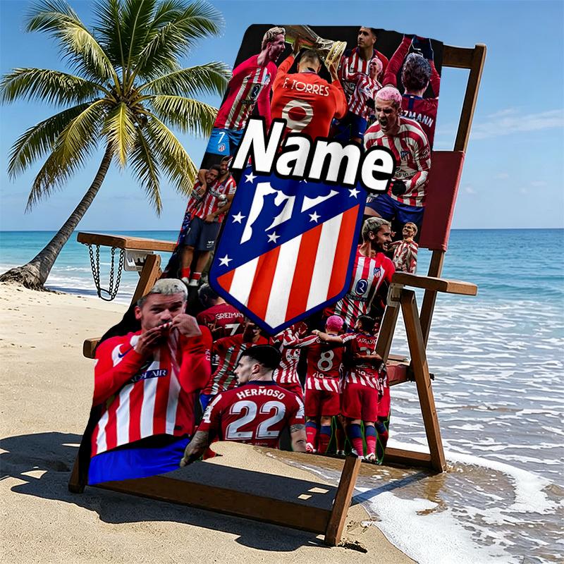 Custom Name Personalized Atletico Madrid Print Beach Towel, for Trip Camping Beach Party Home Decor, Birthday Gift for Family & Friends