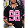 Womens V-Neck Short Sleeve T-Shirt With 3D Digital Print Loose Fit Casual Chic Top 2025