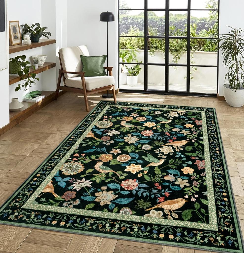 Dywan we wzory kwiatowe z retro obramowaniem i antypoślizgowy dywan do dekoracji domu Trwały dywan wewnętrzny z nadrukiem kwiatowym