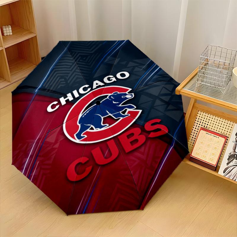 Chicago Cubs Print Auto 8?Ribs Folding Umbrella Wind Resistant Lightweight Automatic Umbrella For Daily Travel