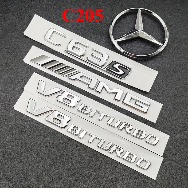 3D ABS Chrome C63S Logo Letters V8 BITURBO Badge Car Rear Star Sticker Trunk AMG Emblem For Mercedes Benz C63S AMG W205 C205 AO1JUYFT2