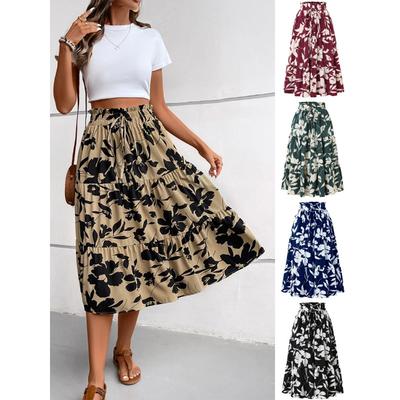 Spring and Autumn Hot Style Casual Printed A-Line Skirt High-Level Design Pleated Group Women