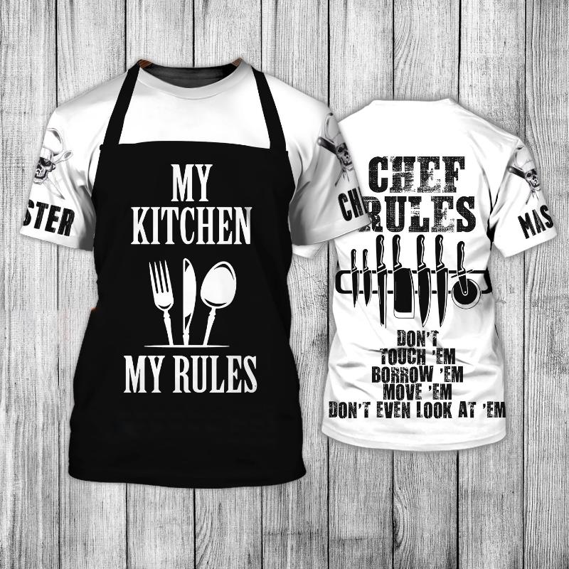 Summer Men's Chef T-shirt, Custom 3D Printed Clothes, Round Neck Short Sleeve Shirt, Fashionable Punk Street Clothes 6XL