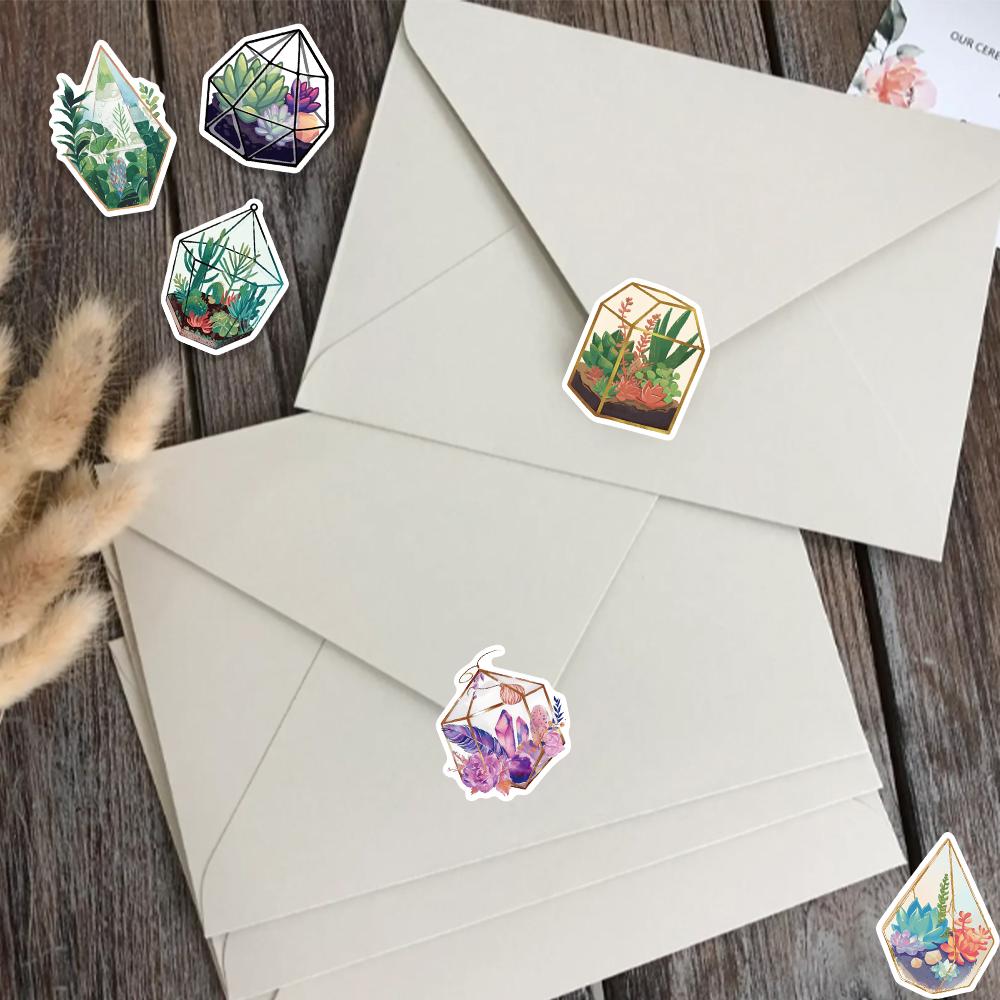 10/50pcs Cute Green Glasshouse Stickers Waterproof DIY Flower Plant Sticker Pack for Watercup Laptop Scrapbook Notebook Diary Stickers