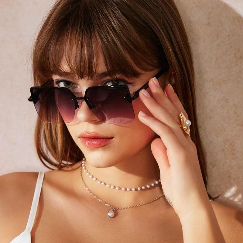 Trendy Metal Half Frame Cool Square Sunglasses Ins Square Glasses Fashion Sunglasses Sunshade Glasses 1201