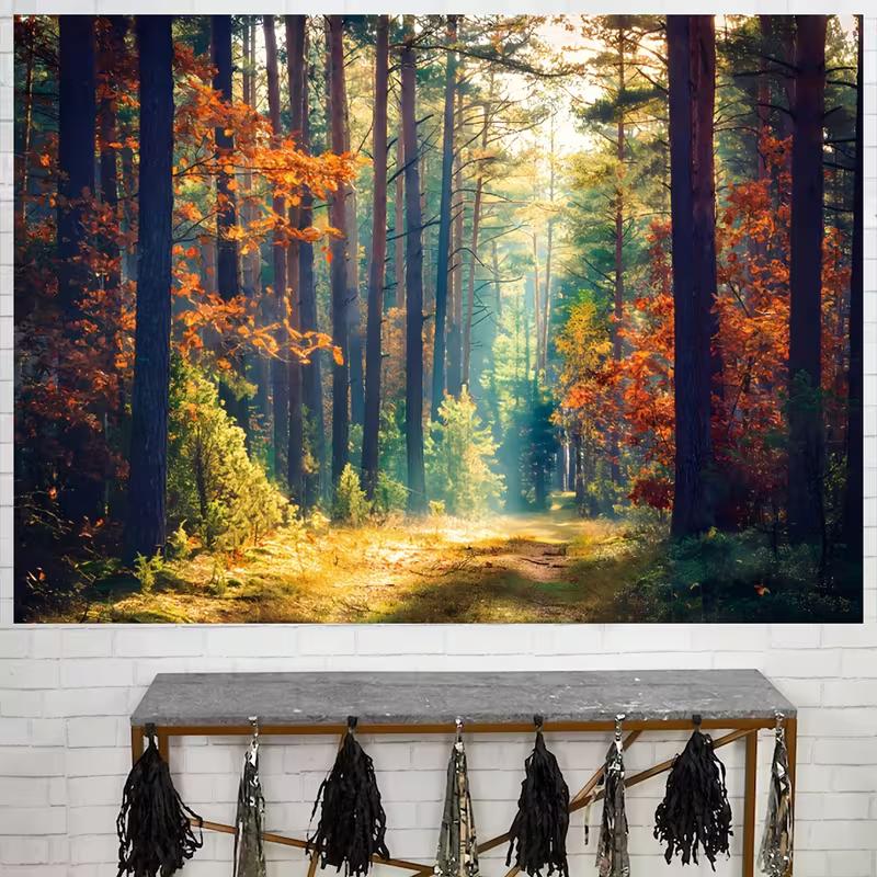 2D Enchanted Autumn Forest Path Photography Background
