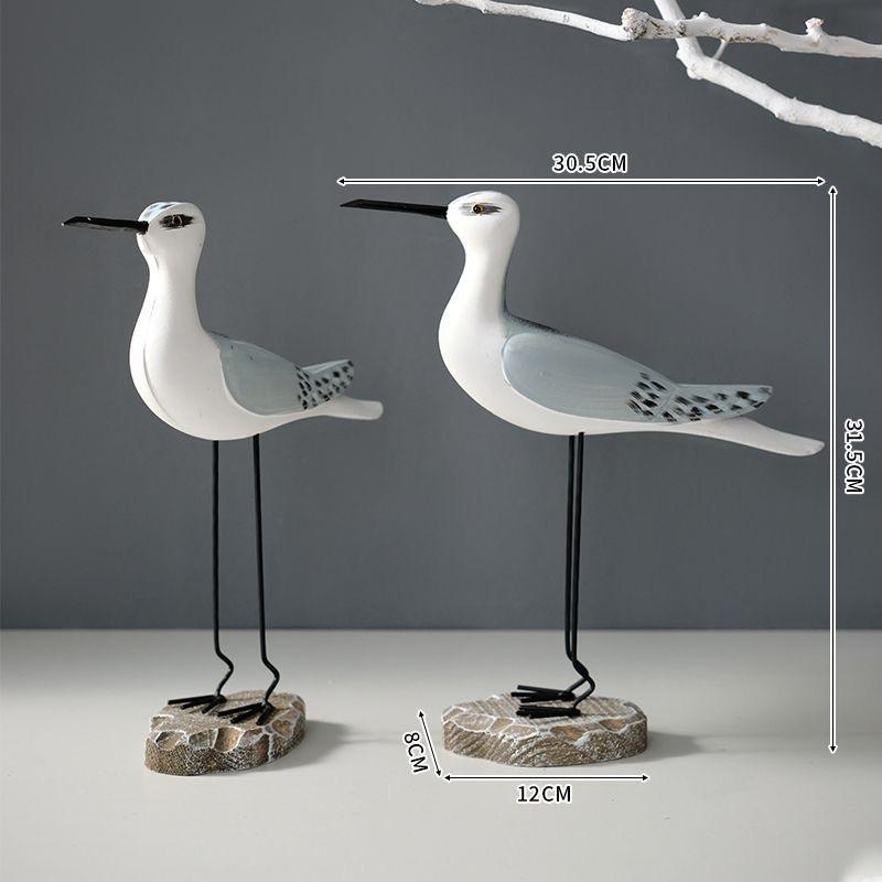 2pcs Wooden Seagull Statues – Nautical Coastal Bird Figurines for Beach Home Decor