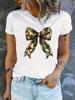 Summer New S Leopard Print Bow Short Sleeve Print Clothing Womens TShirt Harajuku Graphic Clothing Womens Top Tee