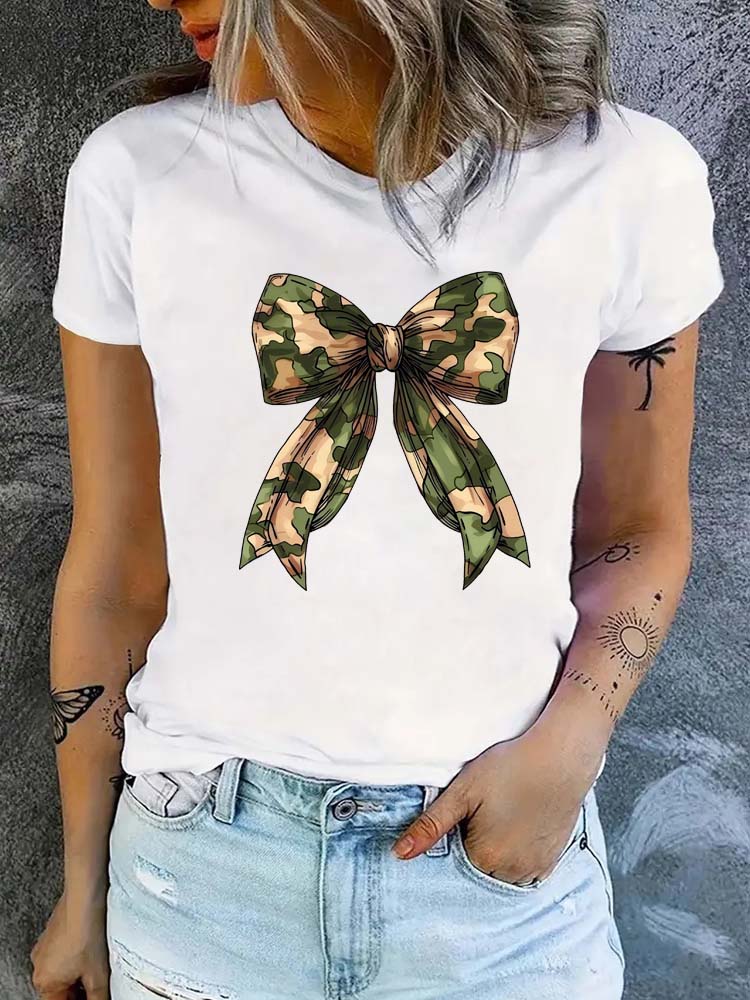 Summer New s Leopard Print Bow Short Sleeve Print Clothing Womens TShirt Harajuku Graphic Clothing Womens Top Tee