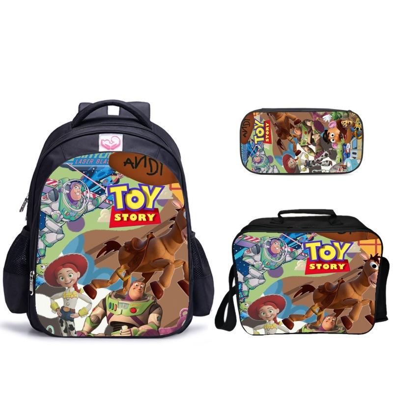 Doll Collective Probe Children'S Fun Three-Piece Set Woody Bass School Bag Pencil Bag Thermal Insulation Meal Bag Student Campus Set