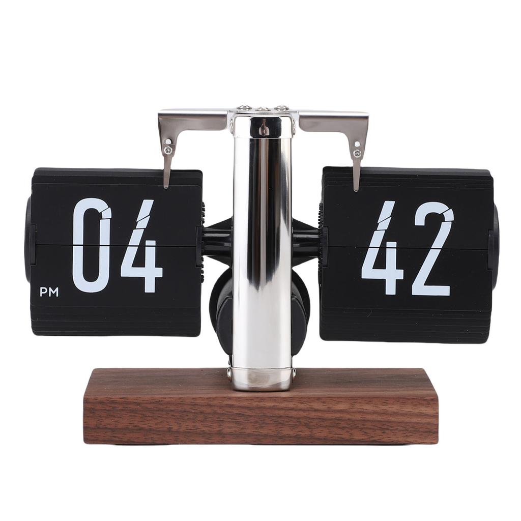 Flip Desk Clock Vintage 12H Battery Powered Mechanical Digital Auto Flip Down Calendar Clock for Living Room Table