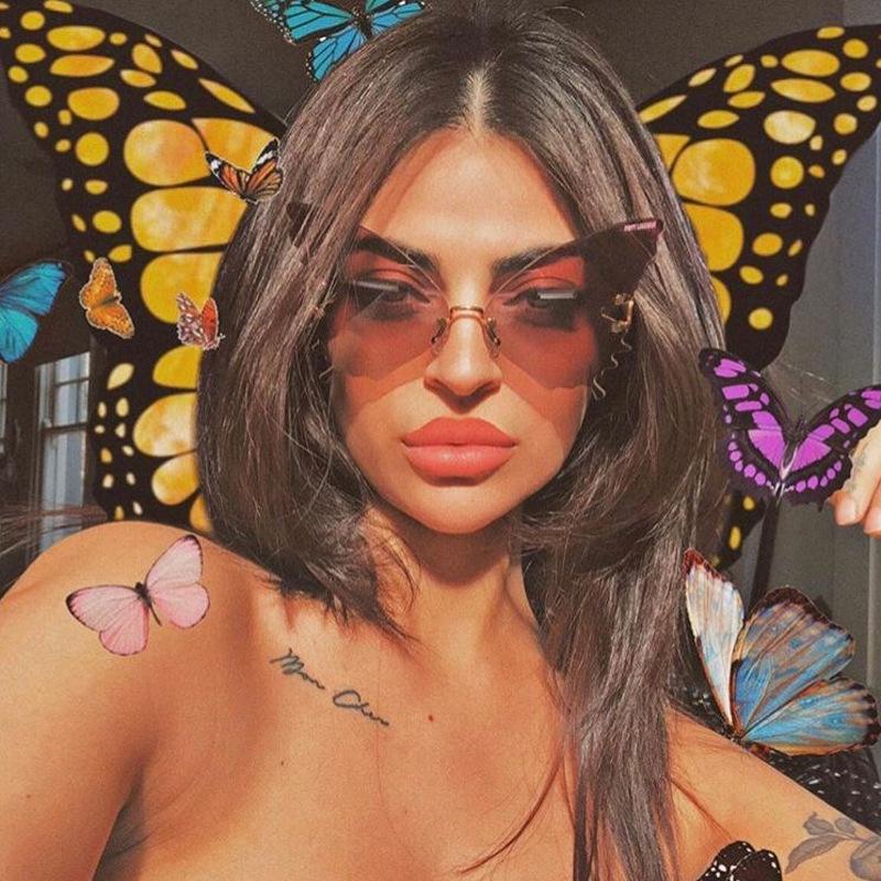 Luxury Butterfly Sunglasses Women Brand Y2K Vintage Rimless Oversized Sun Glasses Ladies Eyewear Party