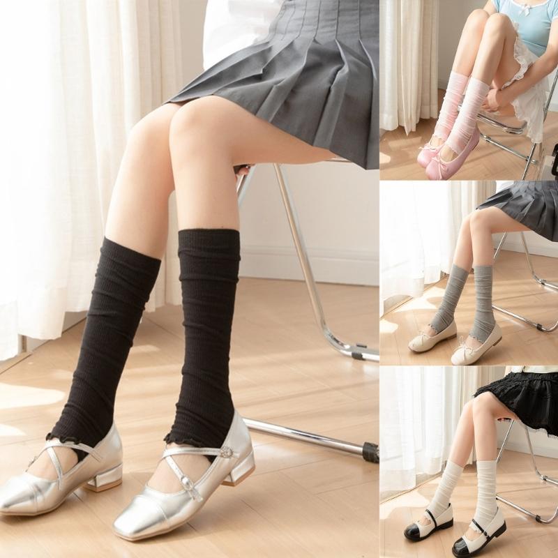 Leg Warmers Toeless Anti-slip Grip Over the Knee Socks,Thin Ruffle Trims Foot Socks Leg Sleeves for Summer