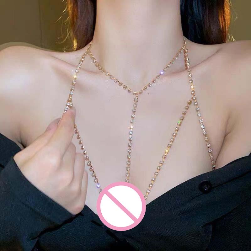 Glänzende Quaste Sexy Brustkette Damen Kreuz Hohl Körperkette Schmuck