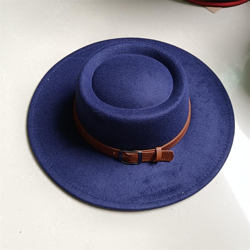 2026 Fedora Hat Winter Round Convex Flat Top Belt Accessories Rose Red Felt Jazz Hat for Men and Women Fedora Gorras