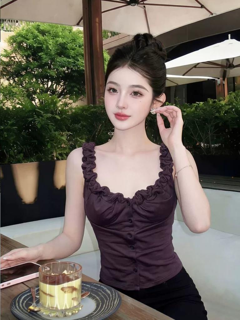 Thailand Beautiful Purple Small Suspender Women's Summer Wear Fried Street Unique Beautiful Big Good-looking Sleeveless Vest Top