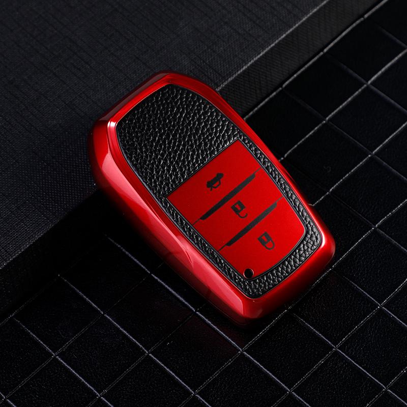 

3Buttons TPU Car Remote Key Cover Case Holder Leather Keychain Key Chain Ring for Toyota Corolla Chr Aygo Land Cruiser 200 Rav 4 красный