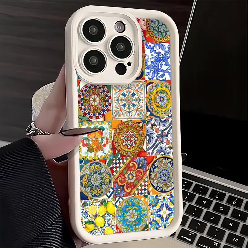 Phone Case for iPhone 17 Air 16E 15 16 Pro Max Italian Sicilian Style Floral Pattern Cover 14 Plus 13 12 Mini Soft Shell Silicon