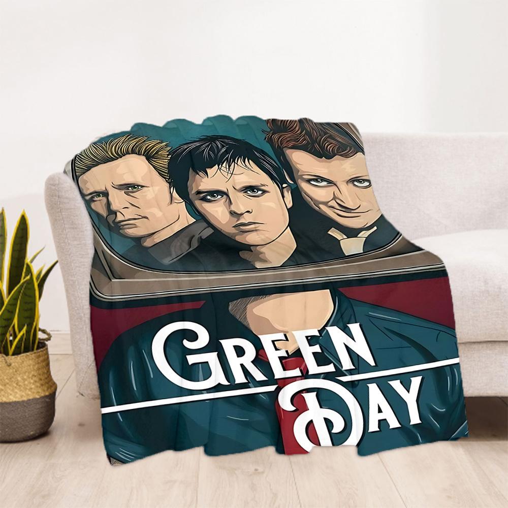1pc Green Day Music Band Outdoor Blanket Lightweight Flannel, Soft & Warm, All Season Use for Sofa, Outdoor, Camping, Living Room, Office, Chair