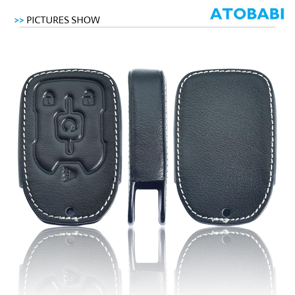 Leather Car Key Case Smart Remote Control Fobs Cover For Gmc Terrain Acadia Sierra Yukon Chevrolet Silverado Suburban Tahoe