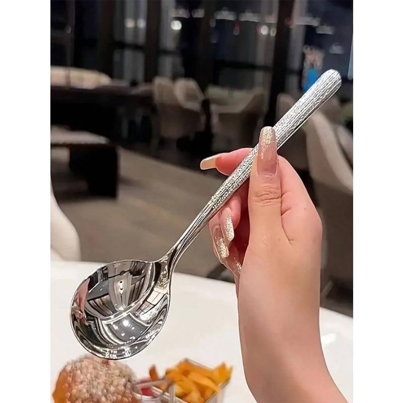 

1 шт. Ложка из нержавеющей стали с кованой поверхностью, идеально подходит для супа, для обеда и использования на кухне. Снова в школу серебряный