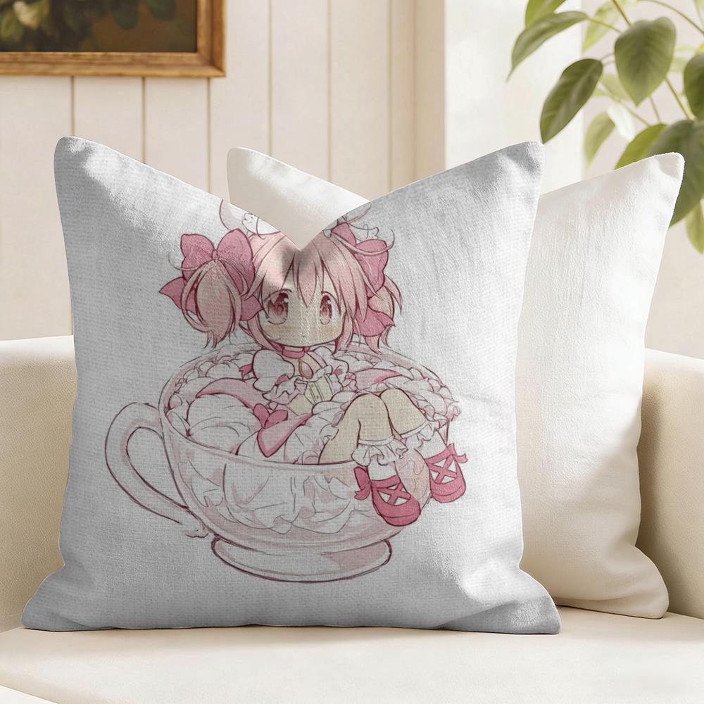 Puella Magi Madoka Cute Cushion Cover Eco Linen Pillow Case DoubleSided Print Breathable Durable Zipper Home Decor Gift