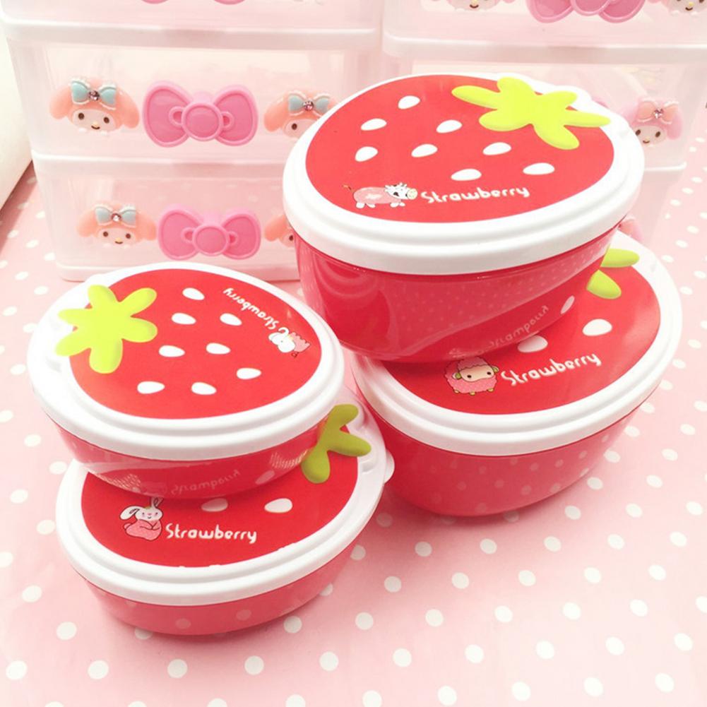 4 pezzi Portapranzo per bambini portatile Cartone animato Fragola Pranzo Bento Box Insalata Frutta Contenitore per alimenti Scuola Microonde Bento Box