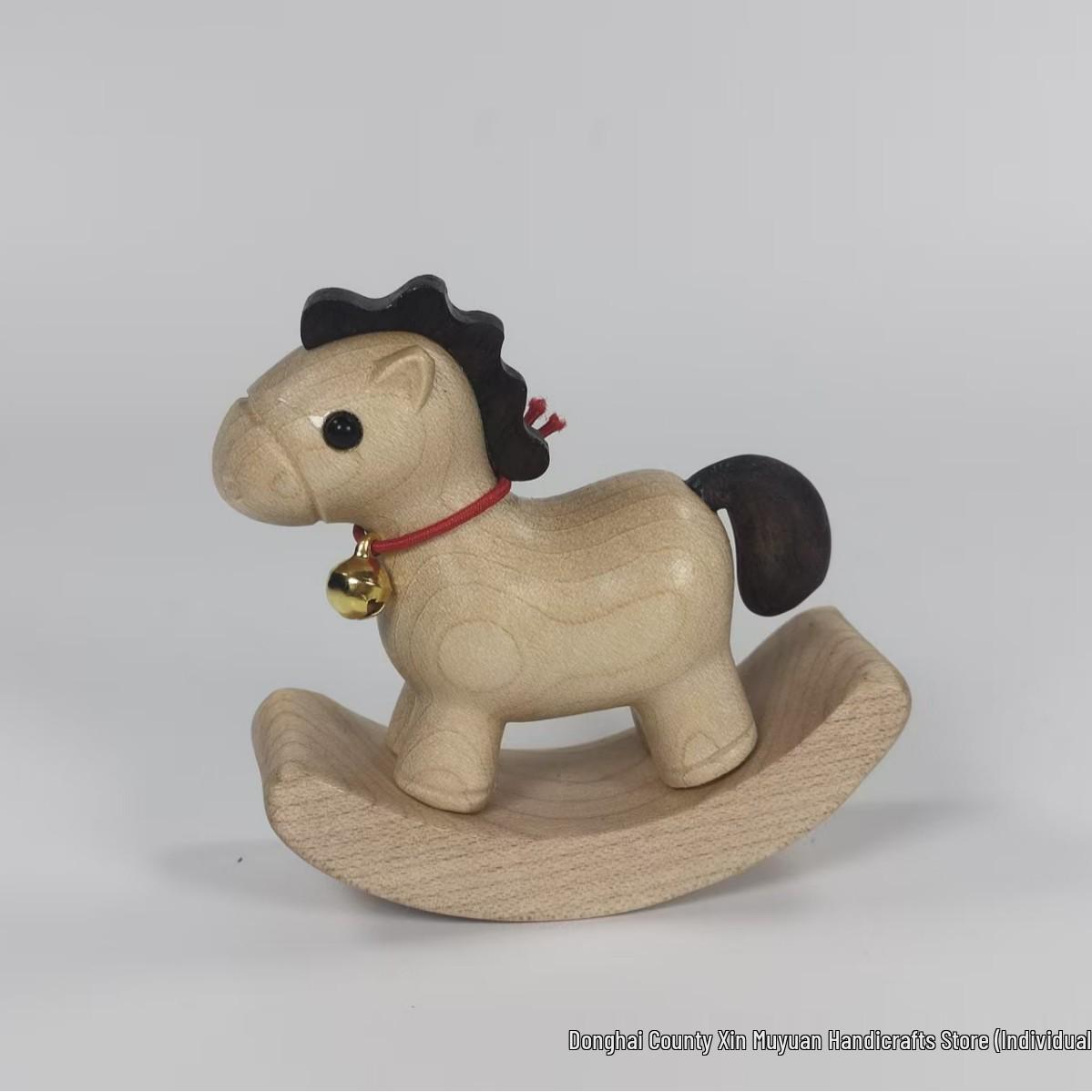 Creative Solid Wood Small Horse Carving: Wealth & Prosperity Rocking Horse Ornament Gift
