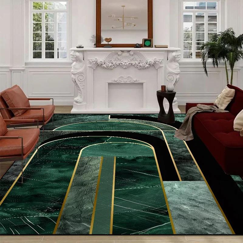 

Luxury Dark Green Decorative Rug for Living Room Golden Edge Marble Parlor Carpet Large Non-slip Easy Cleaning Entrance Door Mat 80x120cm