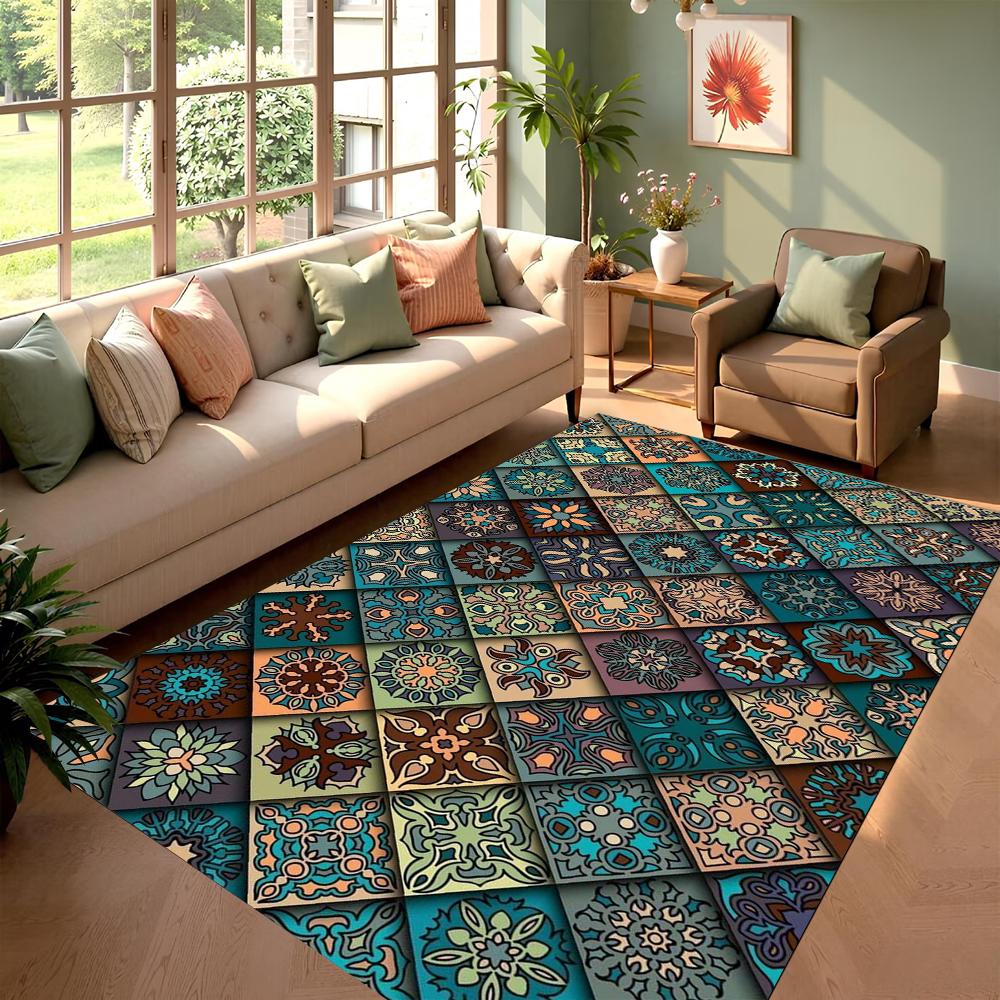 Bohemian Style Printed Carpet Ethnic Style Mosaic Pattern Door Mat Living Room Bedroom Decoration Rug