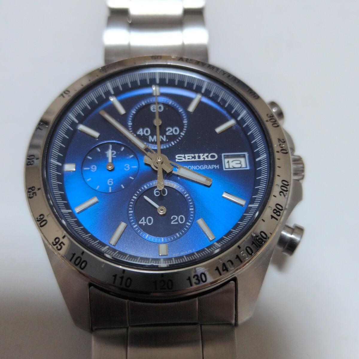 Used SEIKO Chronograph 8T67-00C0 Men s Watch Blue Dial