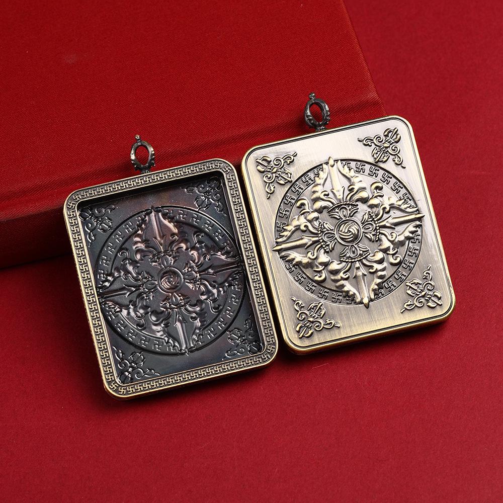 Tibetan Thangka Pendant: Antique Bronze Gau Box Design