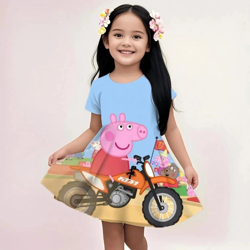 Summer Fashion Kids Dress Peppa Pig Cute Cartoon Print Casual Beach Sundress Soft Breathable