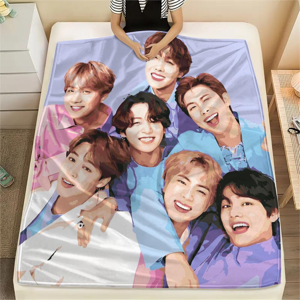BTS,pattern Flannel Blanket, High quality Comfortable for All Seasons, Home Decor, Warmth and Comfort, Perfect for Gifts.