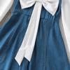 Girls Dress for Children's Clothing 2025 Autumn Square Collar Bow Long Sleeve Splicing Denim Skirt for Girl