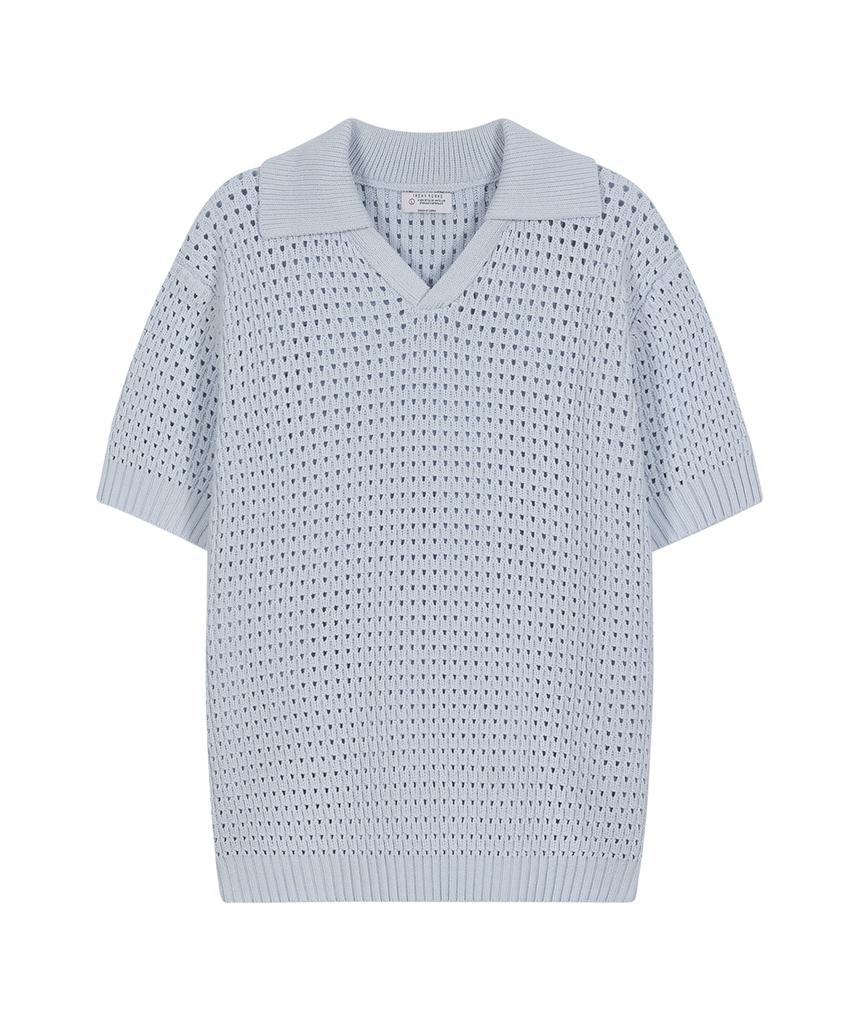 IRONYPORNO WHITELINE 86-Iro317 [Washable] Punched Open V-Neck Knit Sky Blue