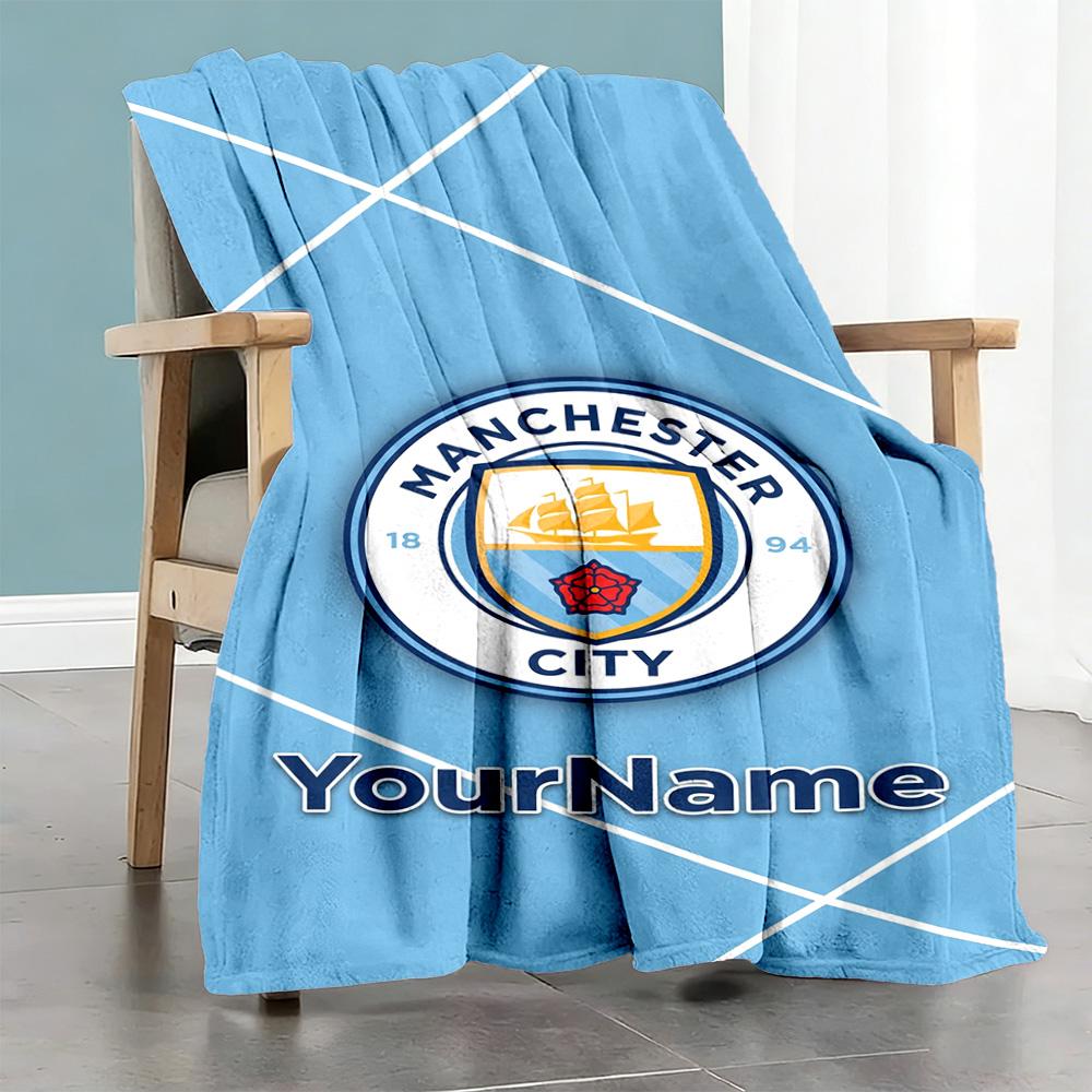 Manchester City Customize Text Blanket Multi-purpose Personalized Blanket Soft & Cozy Perfect for Nap Livingroom Living Room Office Chair