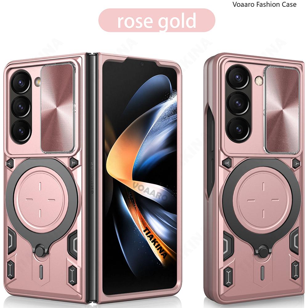 Slide Lens Funda for Samsung Galaxy Z Fold 7 Armor Case for Samsung Z Fold 7 6 5 4 Case Rotate Magnetic Ring Stand Holder Cover