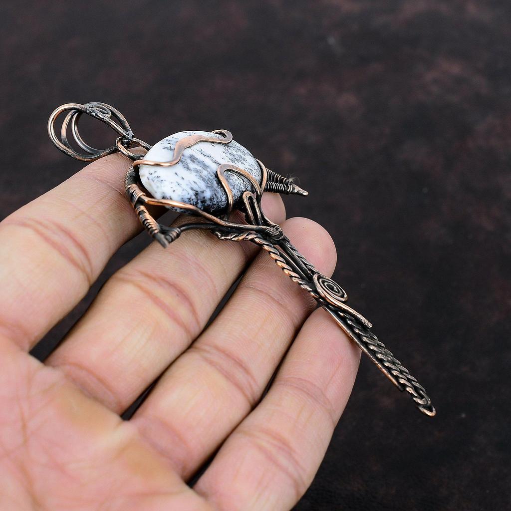 Dendrite Opal Pendant Copper Wire Wrapped Pendant Decent Pendant Copper Jewelry Handmade Pendant Wire Wrap Gemstone Jewelry Anniversary Gift