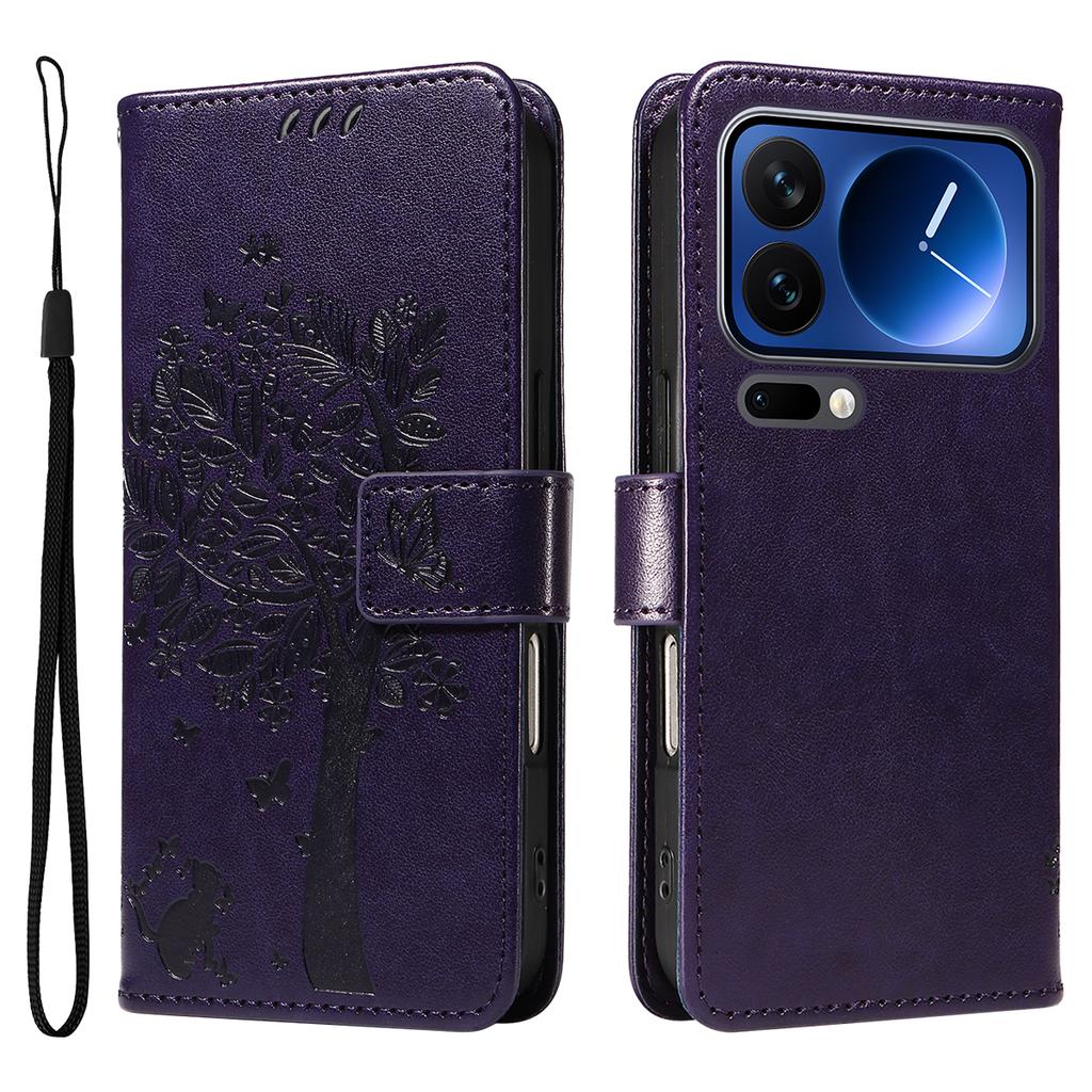 For Xiaomi 17 Pro Phone Case with Stand Cat Tree Pattern Leather Wallet Mobile Cover