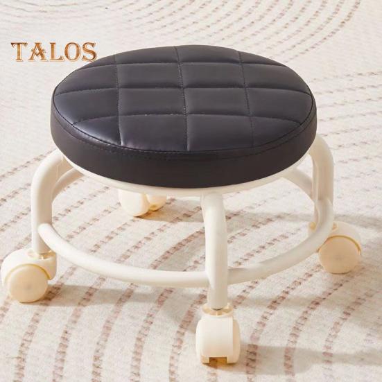 Nízká rolovací stolička s otočnými koly o 360 stupňů Polstrované sedátko z umělé kůže s kovovými nohami Robustní otočná sedací stolička