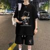 Men's Summer Waffle Knit Set: Short-Sleeve T-Shirt & Shorts 2-Piece for Teens