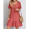 Fashion Summer Spring Solid Color Print Short Sleeve V-Neck Casual Dresses
