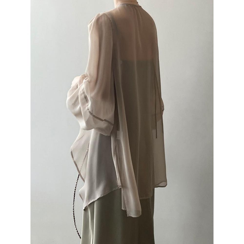 Chiffon Sonnenschutzhemd Damen Sommer Dünnes Französisches Oberteil Locker Kleiner Cardigan Drapierte Stola Jacke Paketpost