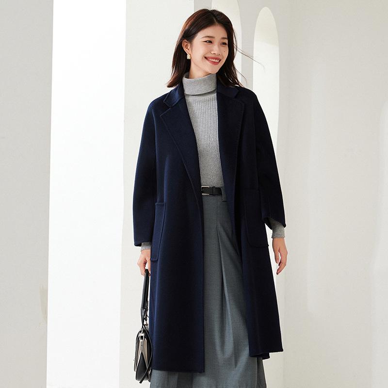 

Женское универсальное двустороннее шерстяное кашемировое длинное пальто 2024 - Модная, повседневная верхняя одежда M 120-150 lbs