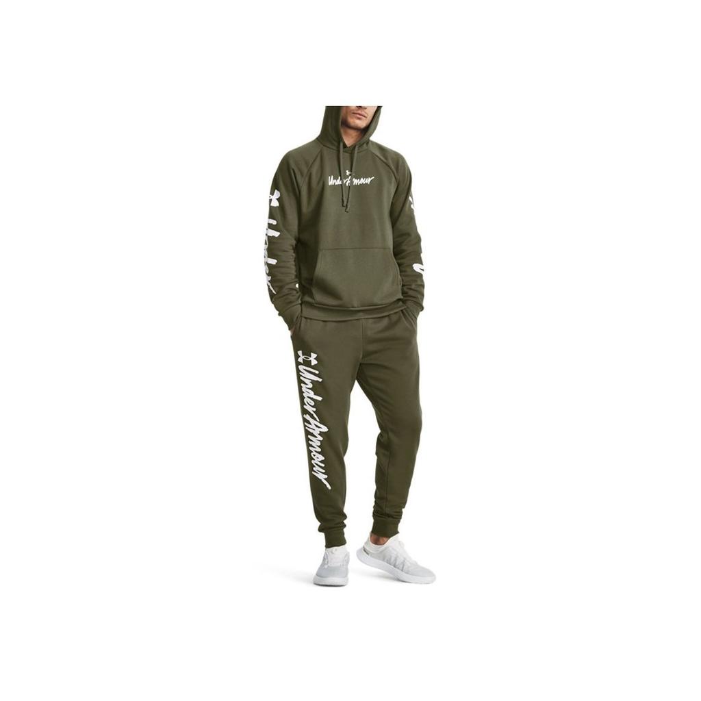 Under Armour Rival Letter Print Drawstring Fleece Jogger Pants Men Bottoms Green 1379776-390