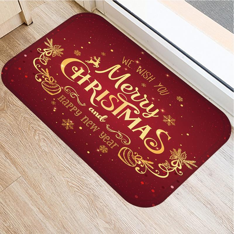 Merry Christmas and New Year Home Decoration Entrance Door Mat Bathroom Kitchen Non-Slip Floor Mat Living Room Hallway Carpet