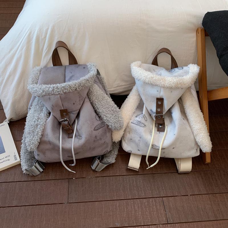 Schoolbag rabbit ear hat new backpack 1011 winter class commuter backpack fashion foreign pocket schoolbag women's bag